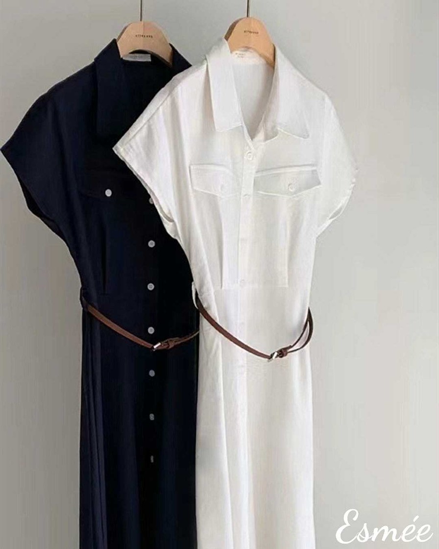 Clothing Esmée | Korean Linen Shirt Dress With Belt