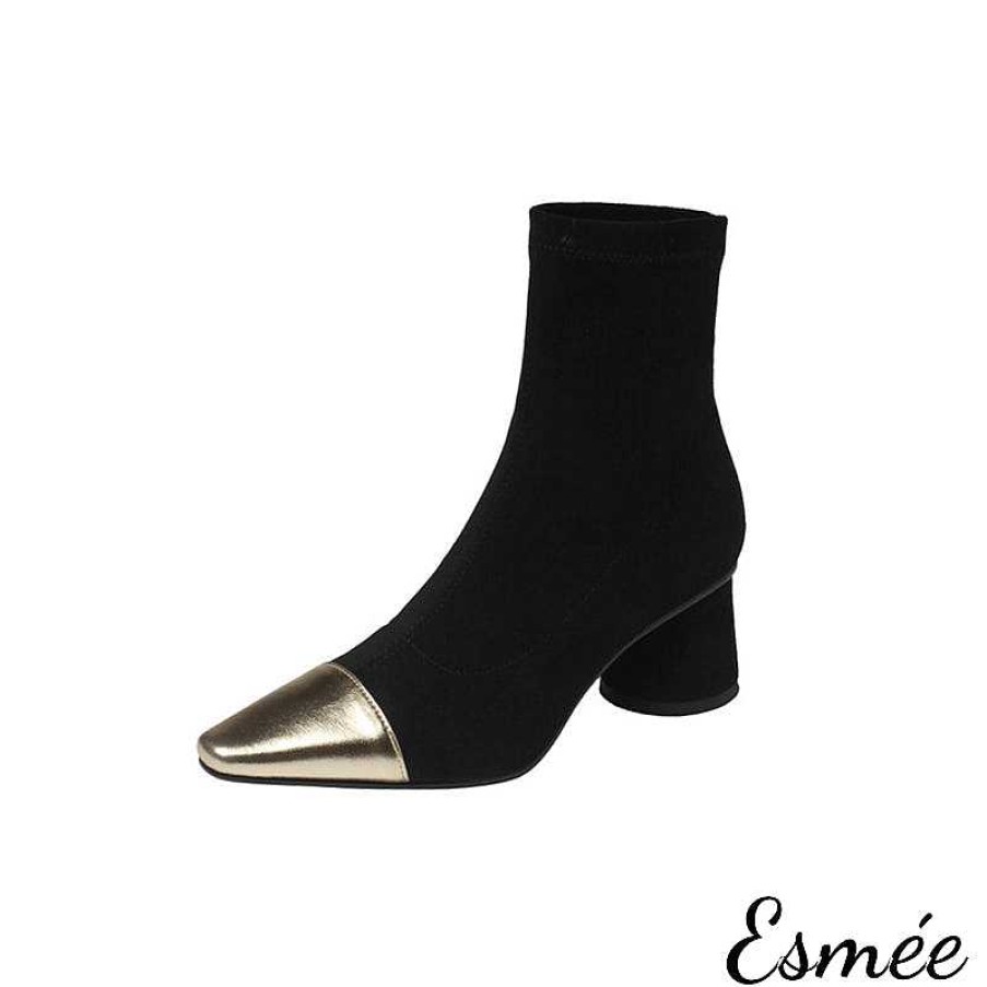 Shoes Esmée | Suede Ankle Boots With Metallic Toe Cap And Cylinder Heels