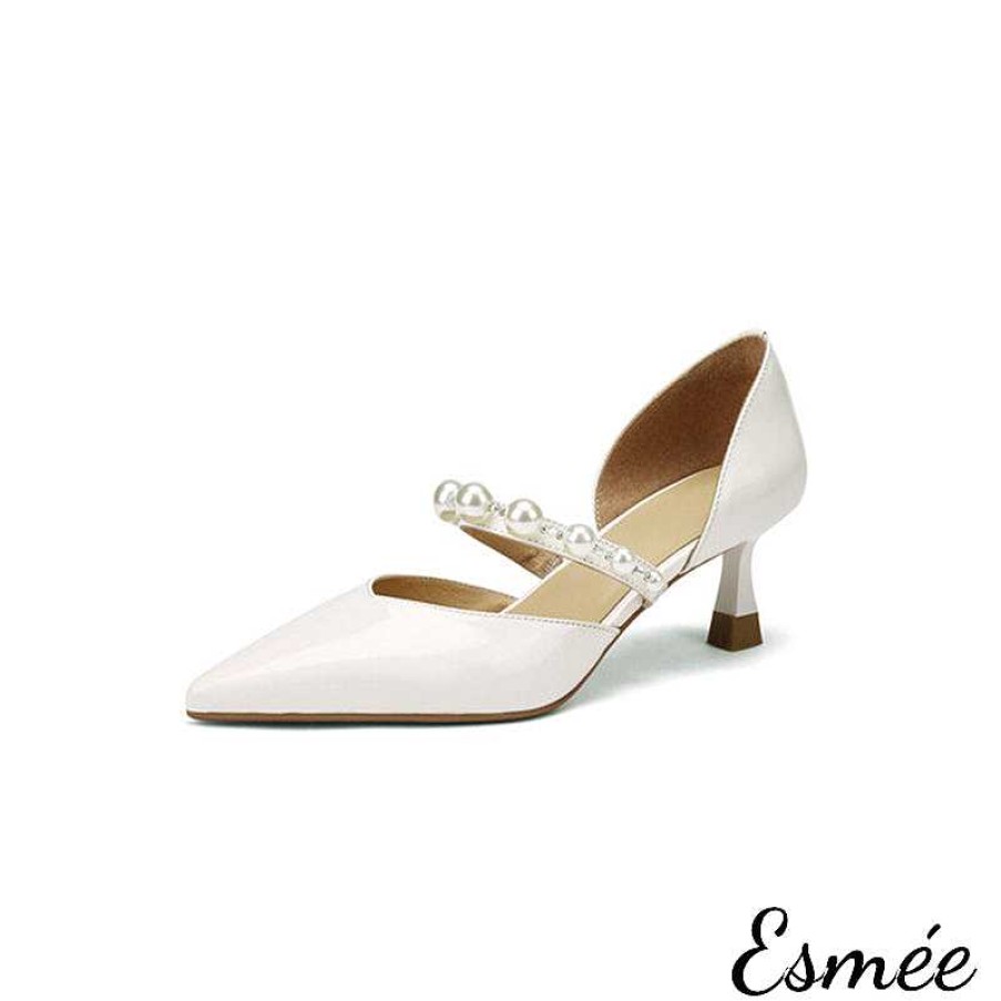 Shoes Esmée | Patent Leather High Heels With Pearl Design Straps