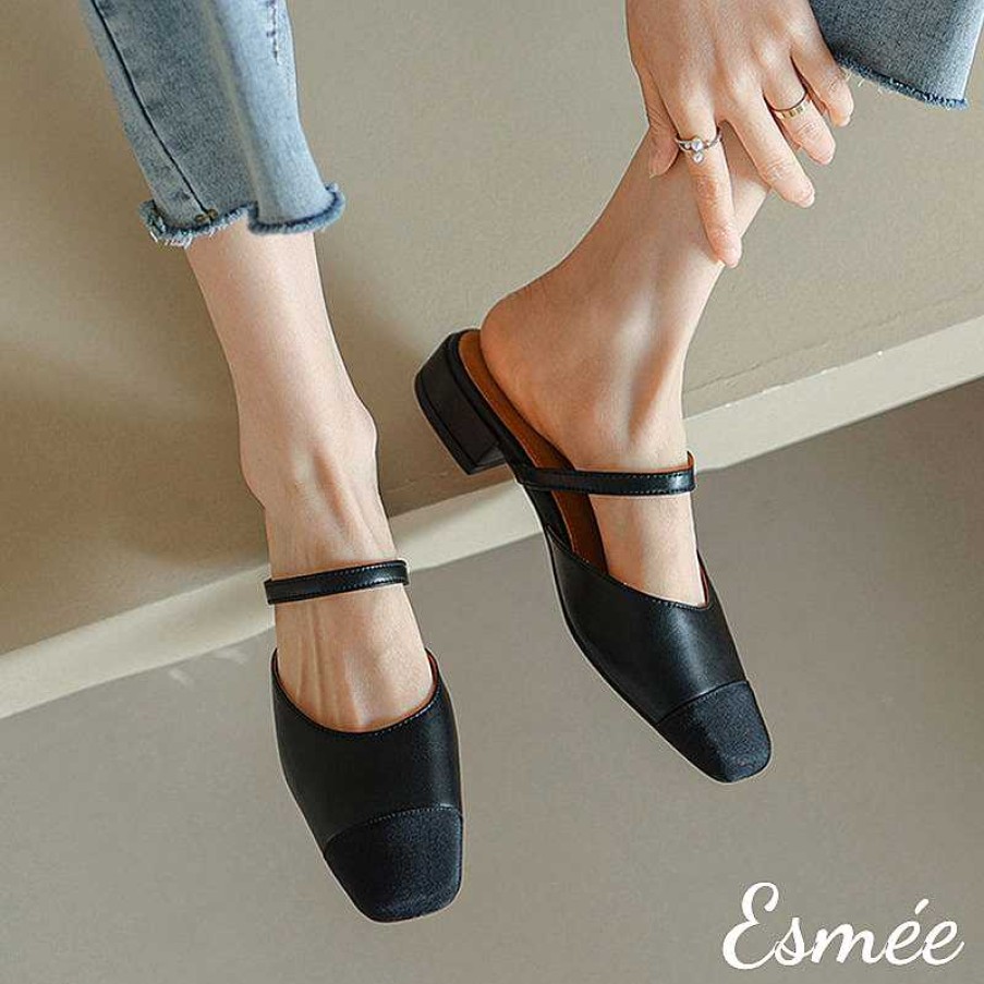 Shoes Esmée | Leather Mules With Square Toe Design