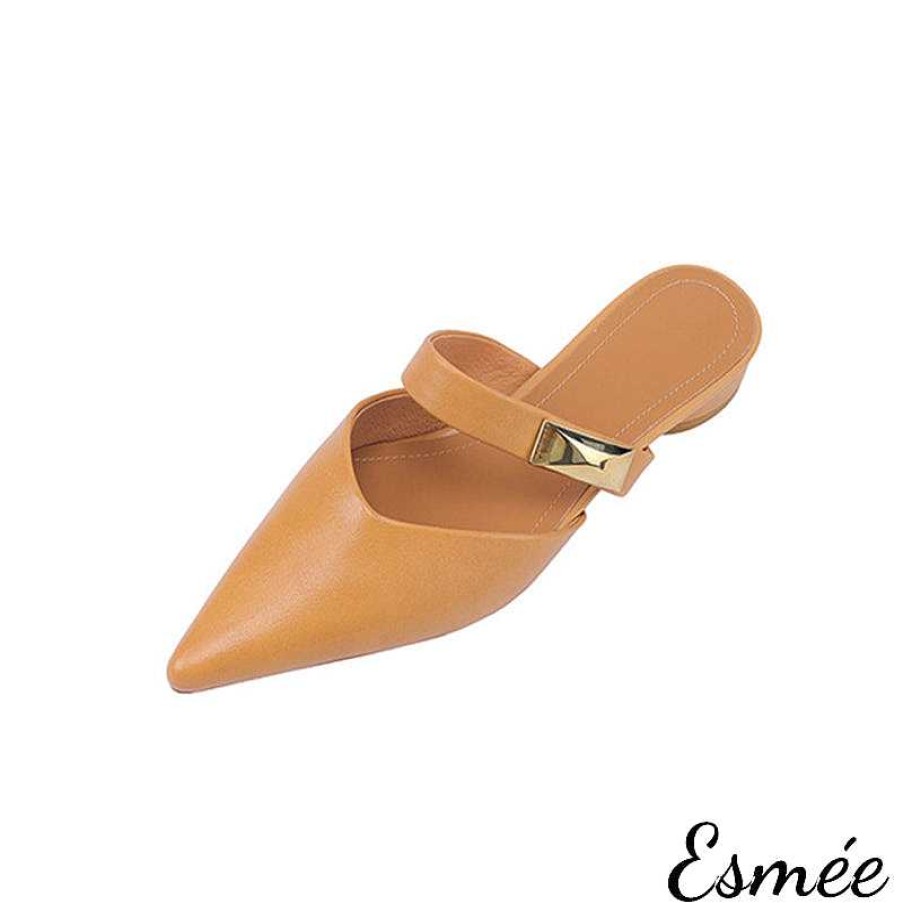 Shoes Esmée | Leather Pointed Toe Mules With Metal Buckle Design