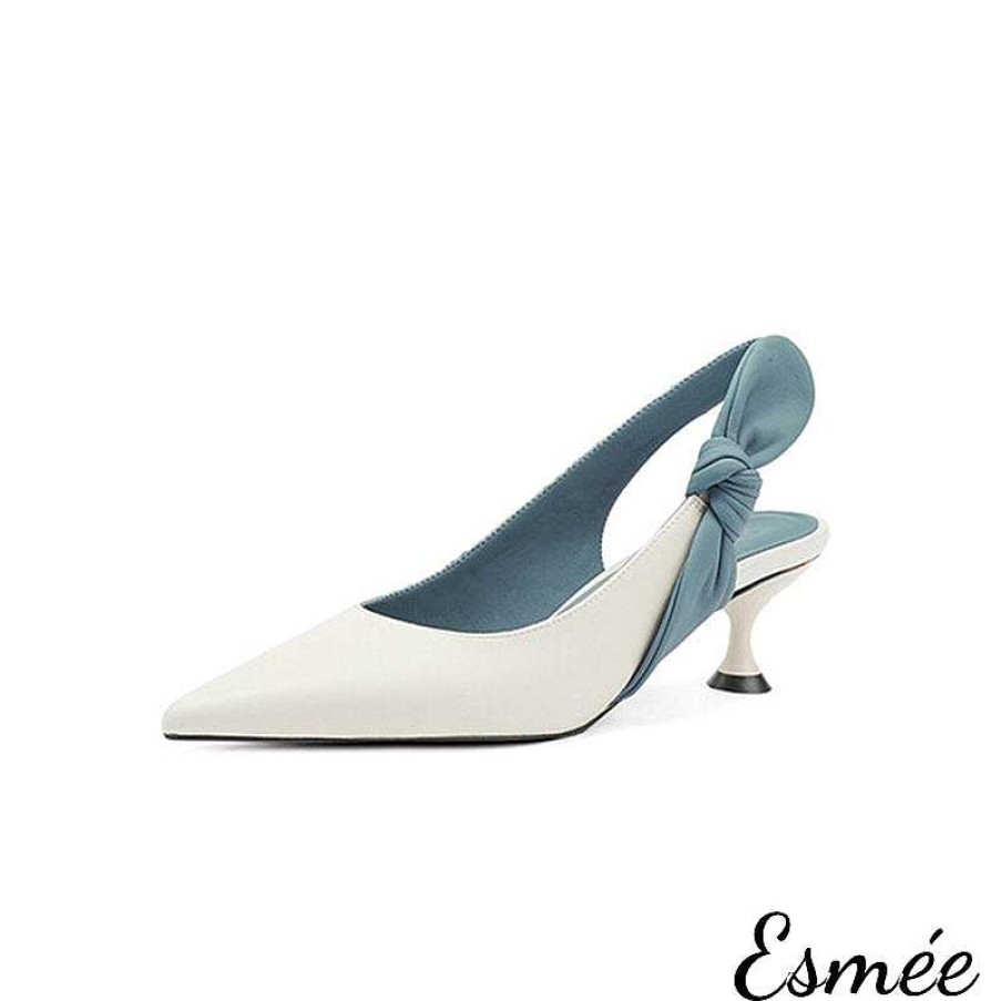 Shoes Esmée | Leather High Heel Slingback With Dual Color Bow Knot