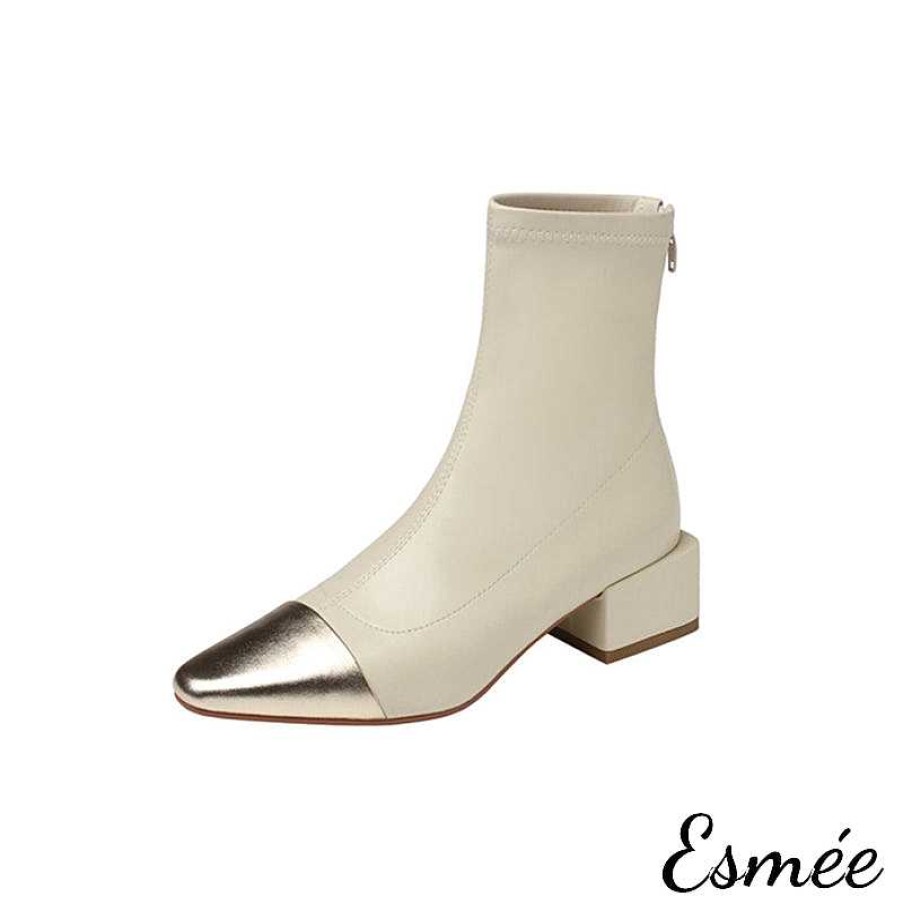 Shoes Esmée | Leather Ankle Boots With Metallic Toe Cap