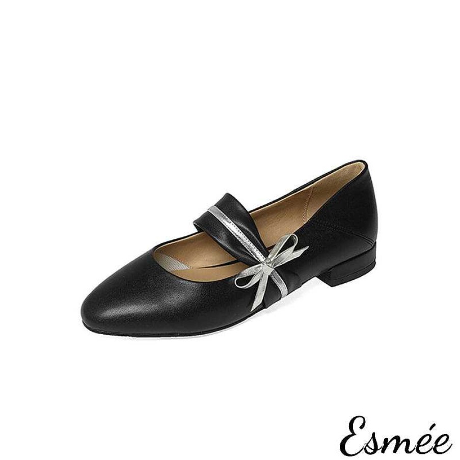 Shoes Esmée | Leather Mary Janes With Dual Color Straps And Bow Knot