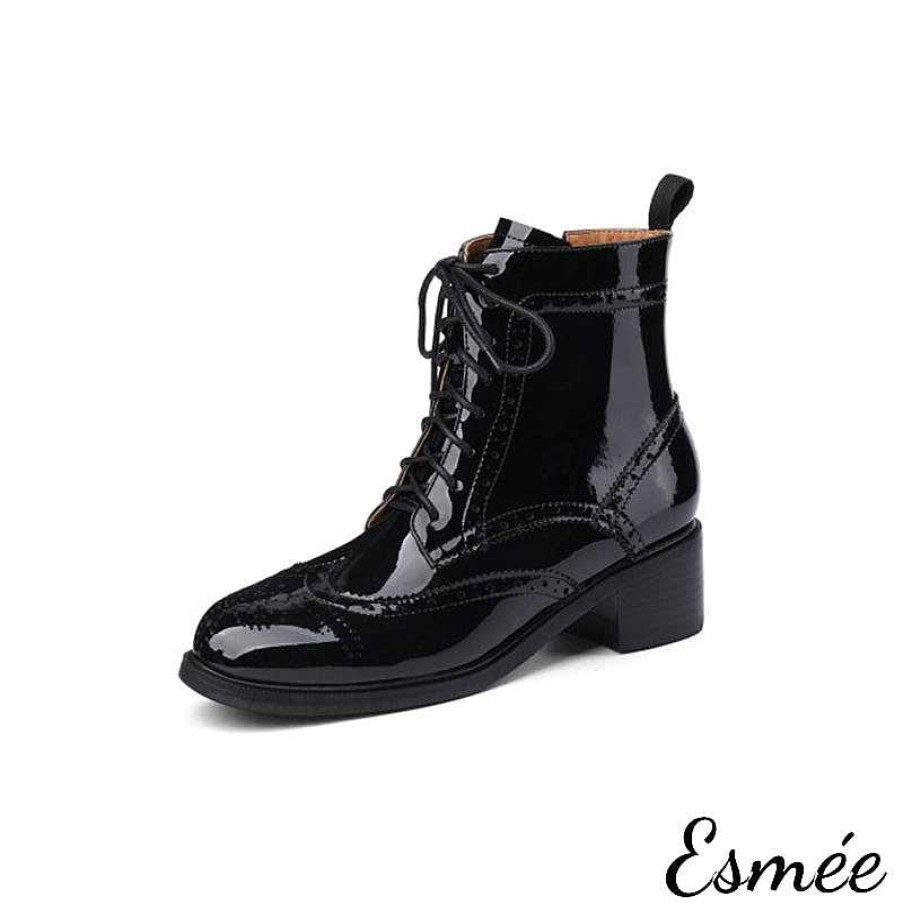 Shoes Esmée | Leather Marten Boots With Brogue Design