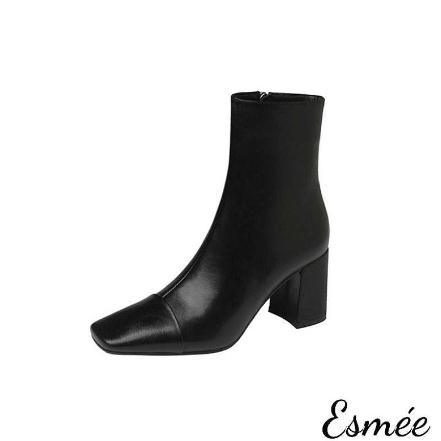 Shoes Esmée | Leather Ankle Boots With Squared Toe And Block Heels