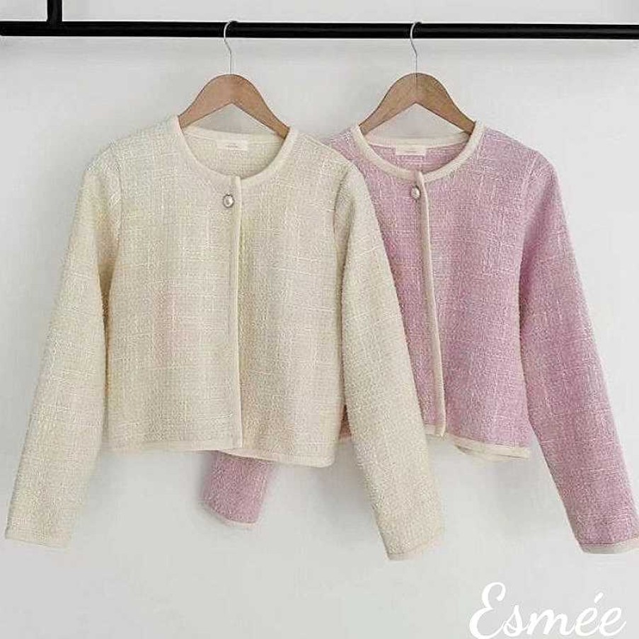 Clothing Esmée | Korean Tweed Fabrics Jacket With White Border Design