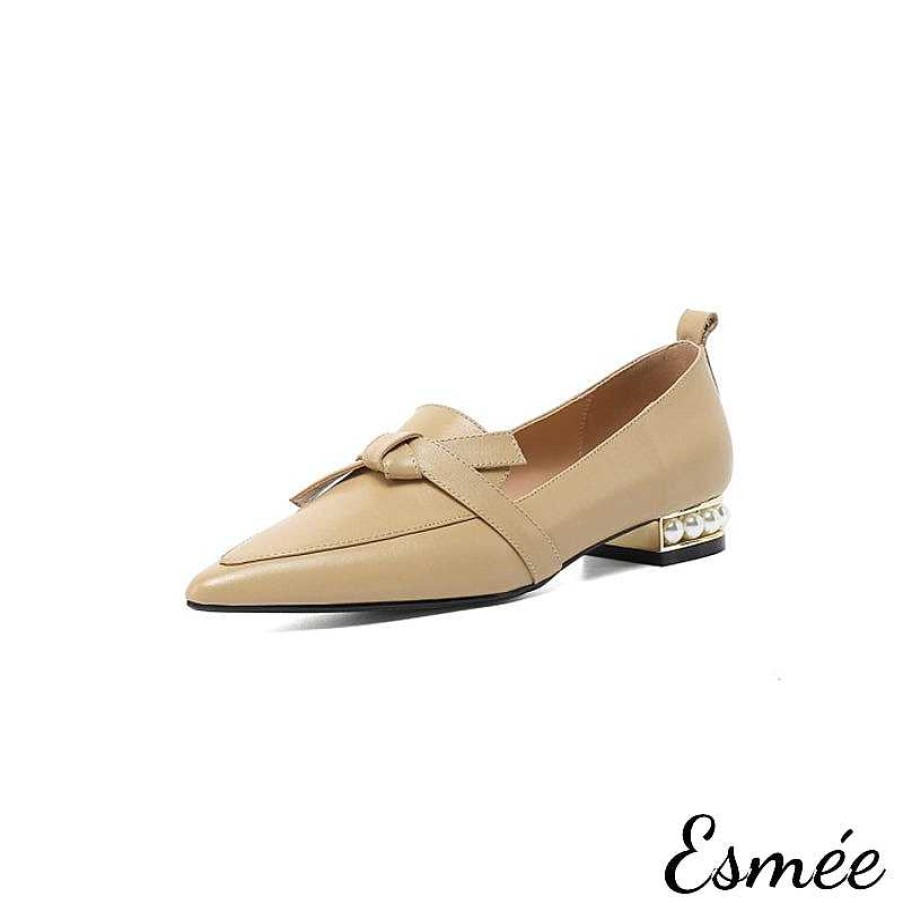 Shoes Esmée | Leather Low Pearl Heels With Artful Knots