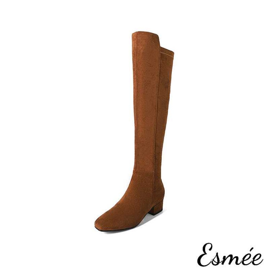 Shoes Esmée | Suede Knee Boots With Block Heels