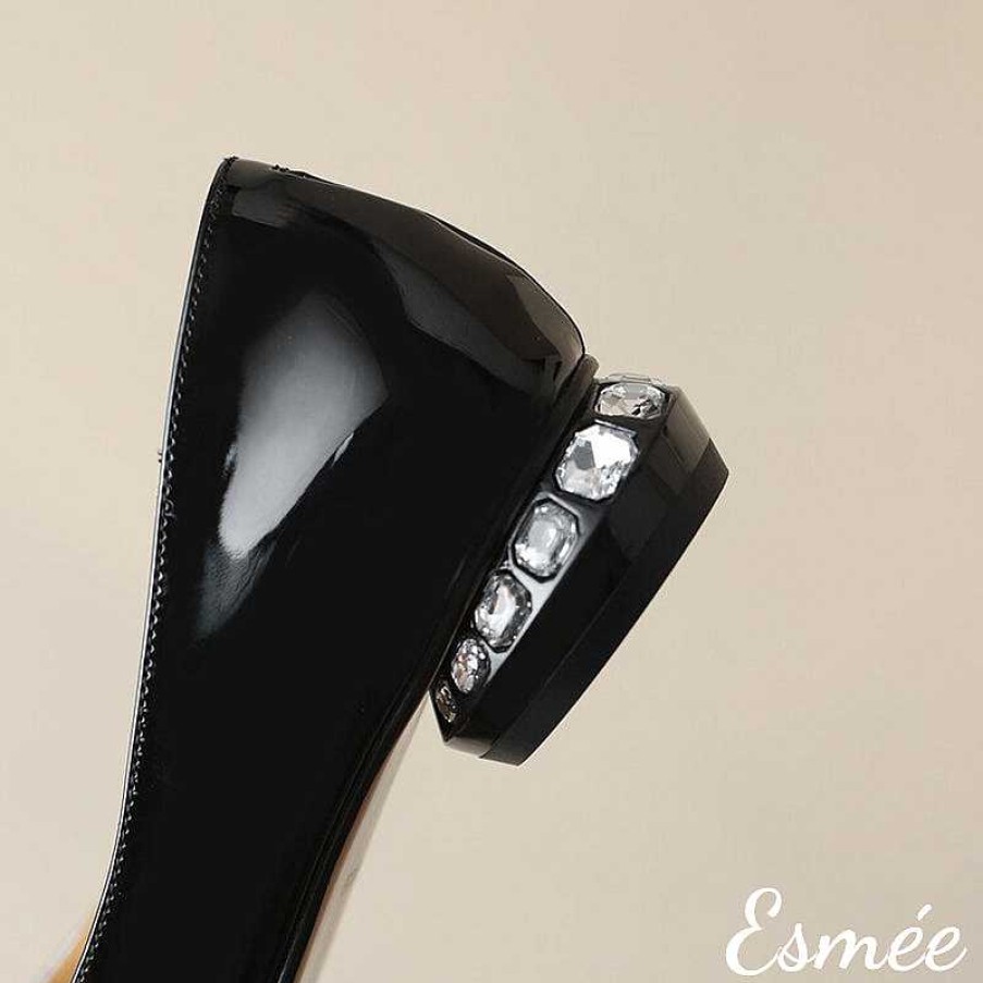 Shoes Esmée | Patent Leather Low Heels With Square Buckle And Diamond Heels