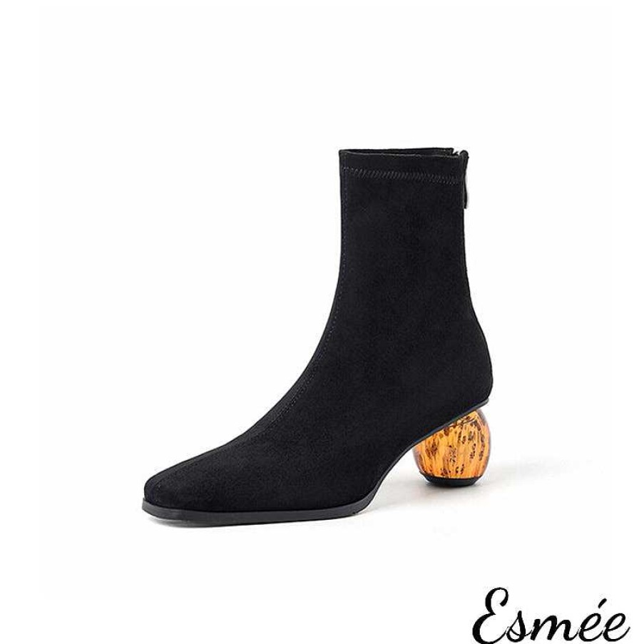 Shoes Esmée | Suede Ankle Boots With Round Transparent Heels