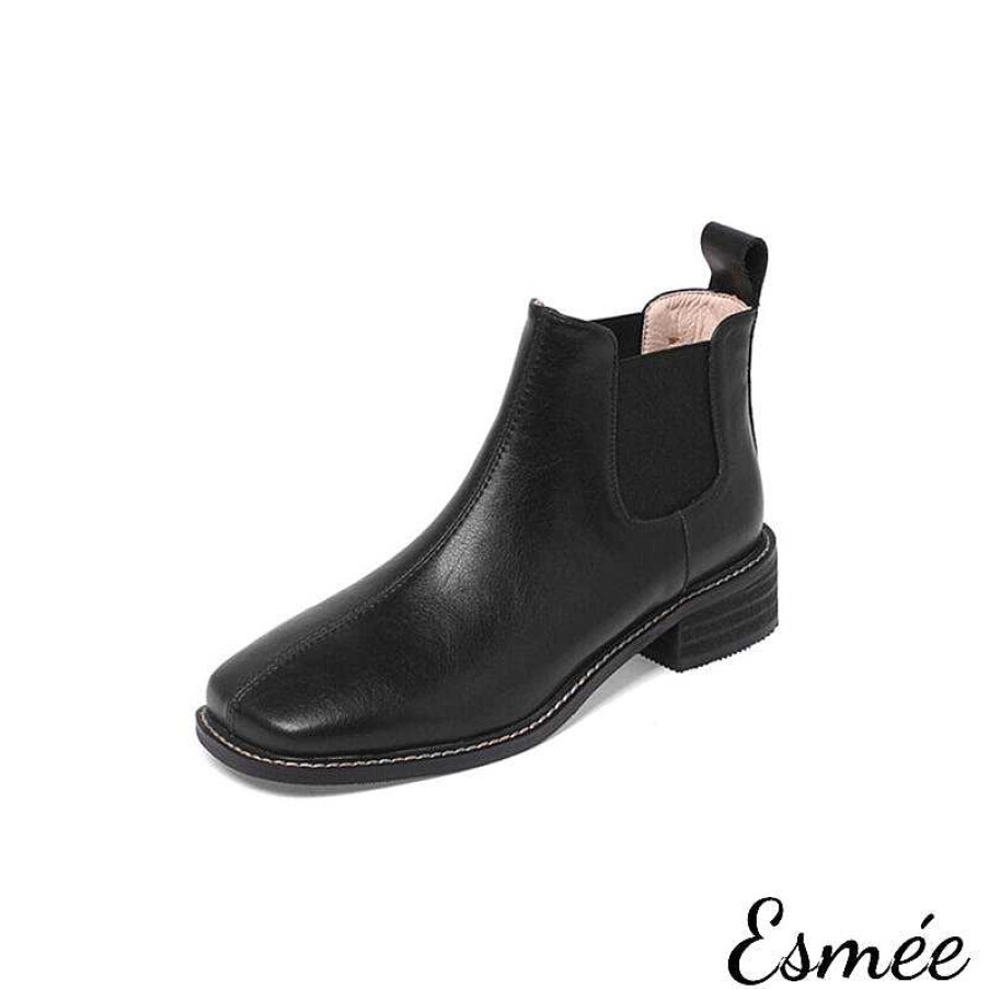 Shoes Esmée | Leather Ankle Chelsea Boots With Square Toe Design