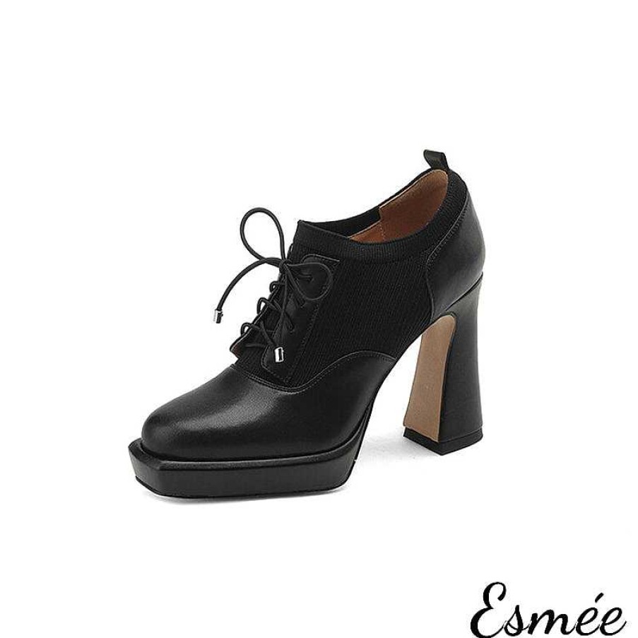 Shoes Esmée | Leather High Heel Oxford Shoes With 2.5 Cm Platform And Fabrics Design