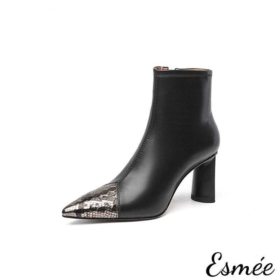 Shoes Esmée | Leather High Heel Ankle Boots With Snake Leather Toe Cap