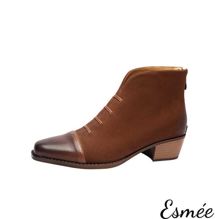 Shoes Esmée | Leather High Heel Marten Boots With Leather Toe Cap