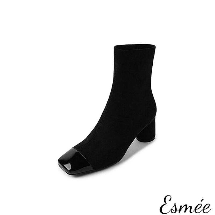 Shoes Esmée | Suede Ankle Boots With Dual Color Toe Cap