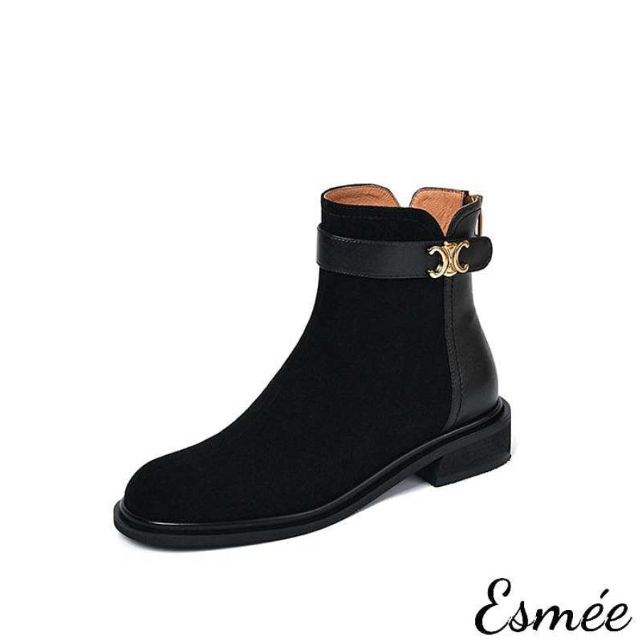 Shoes Esmée | Suede Leather Ankle Boots With Metal Buckle Straps