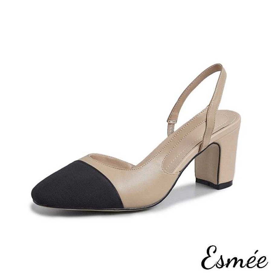 Shoes Esmée | Leather Slingback High Heels Mules With Almond Toe Cap