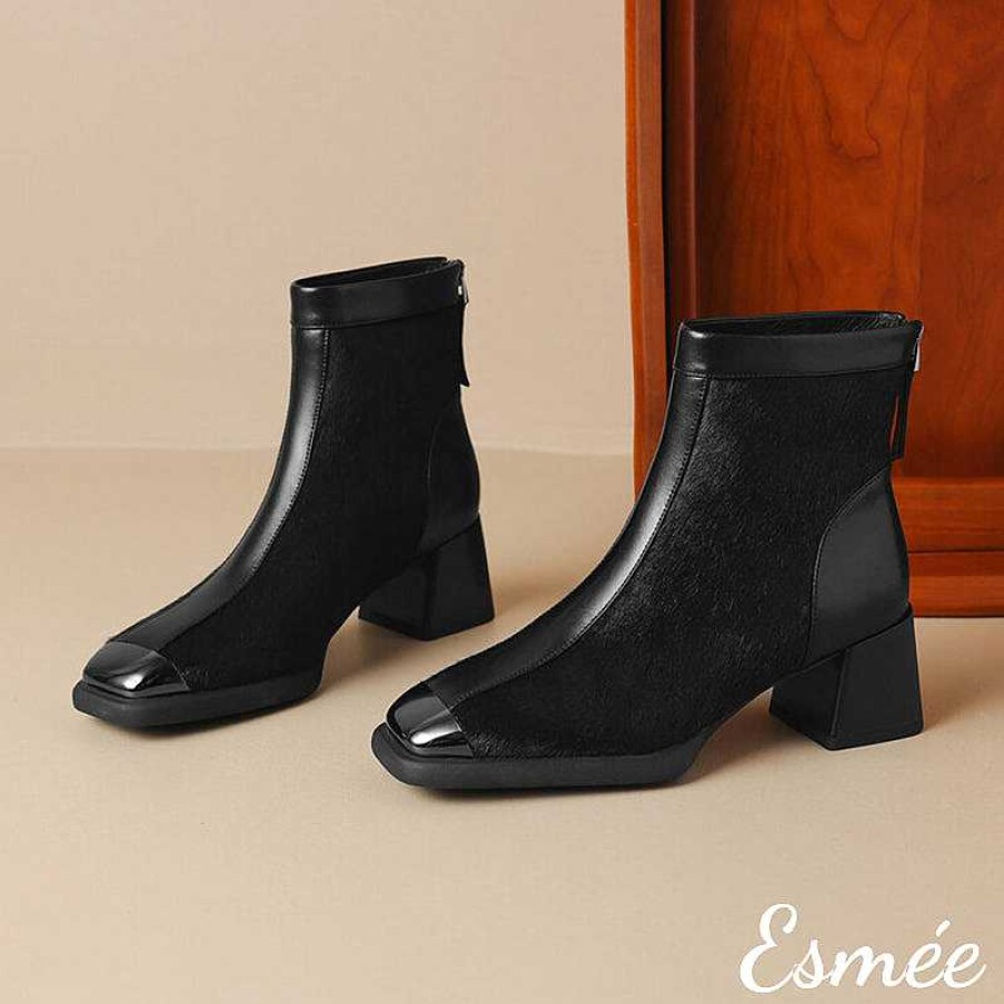 Shoes Esmée | Leather Ankle Boots With Horsehair Design And Metal Toe Cap