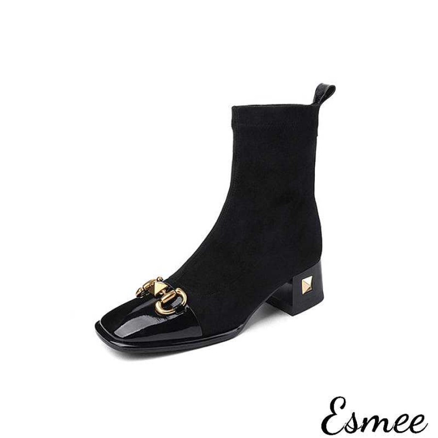 Shoes Esmée | Suede Ankle Boots With Horsebit Metal And Rivets Heels Black