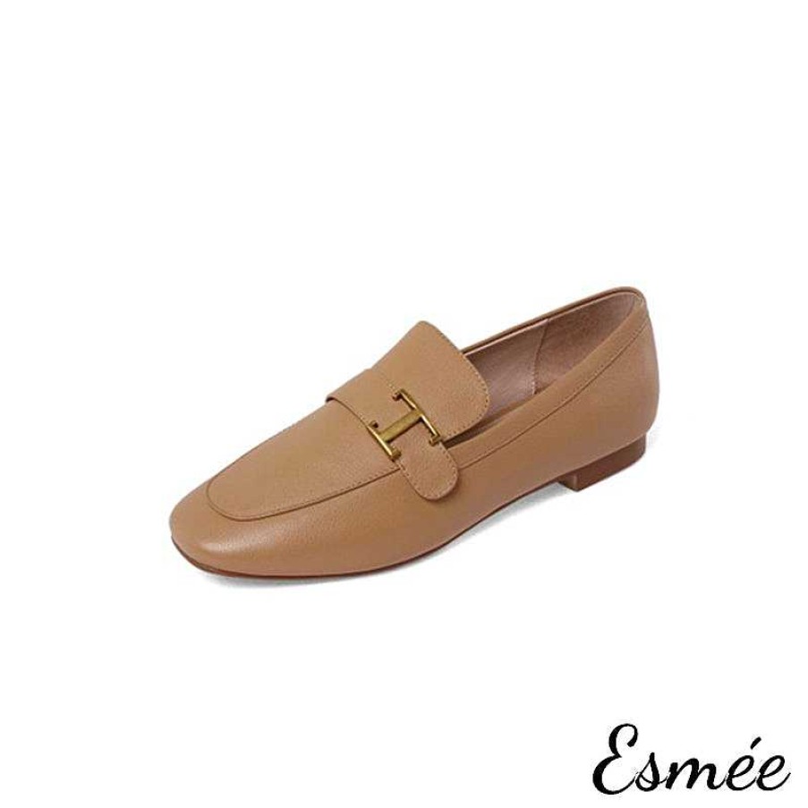 Shoes Esmée | Leather Loafers With T Metal Buckle