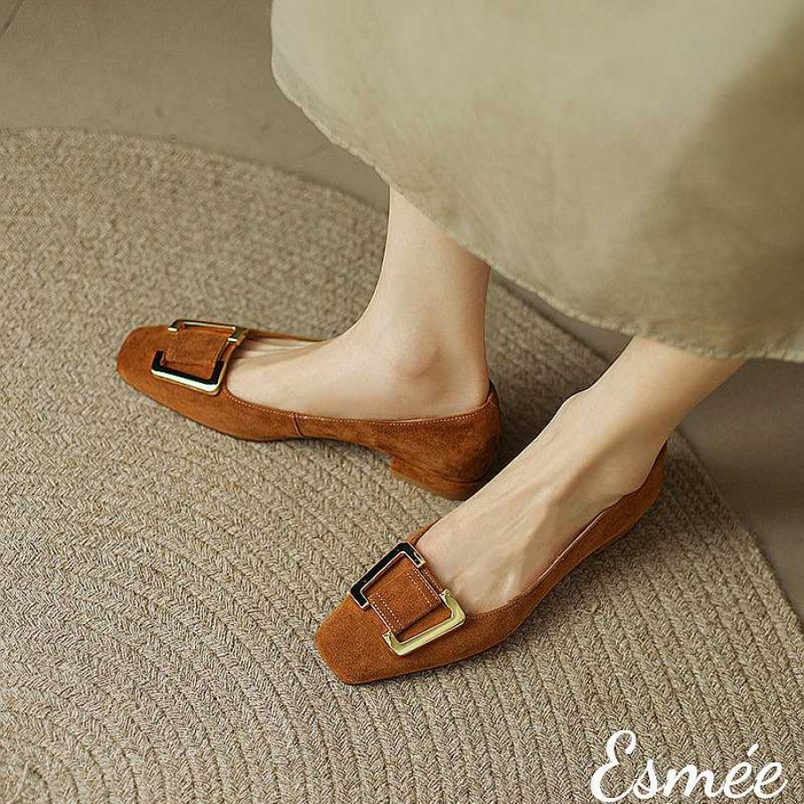 Shoes Esmée | Suede Flats With Metal Buckle