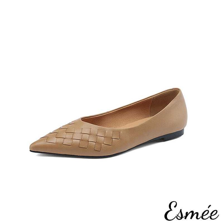 Shoes Esmée | Leather Pointed Toe Flats With Woven Design