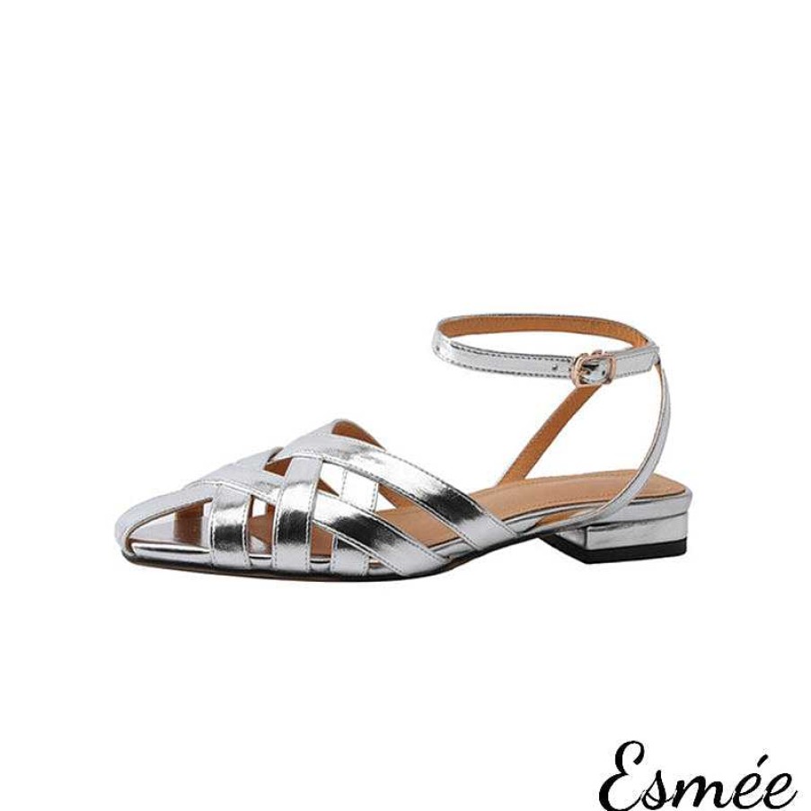 Shoes Esmée | Leather Sandals With Woven Design And Ankle Straps