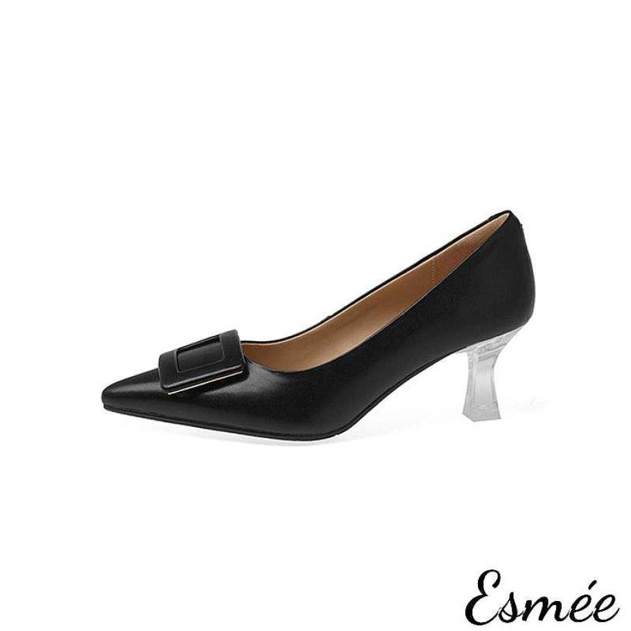 Shoes Esmée | Leather High Heels With Square Buckle And Transparent Heels