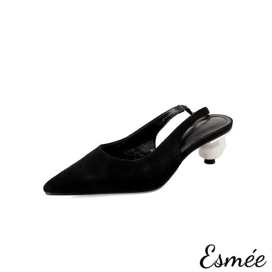 Shoes Esmée | Leather High Heel Slingback With Special Design Heels