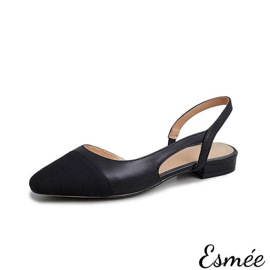 Shoes Esmée | Leather Slingback Flat Mules With Almond Toe Cap