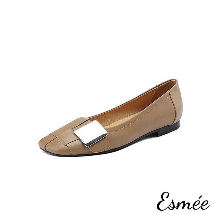 Shoes Esmée | Leather Flats With Wide Woven And Metal Buckle Design