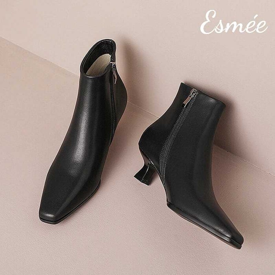 Shoes Esmée | Leather Ankle Boots With 4.5 Cm Kitten Heels