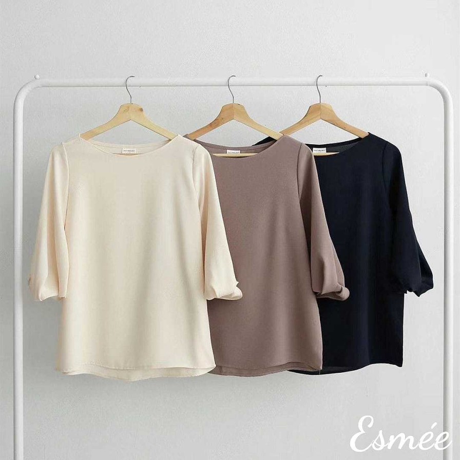 Clothing Esmée | Korean Chiffon Blouse With Bishop Sleeves