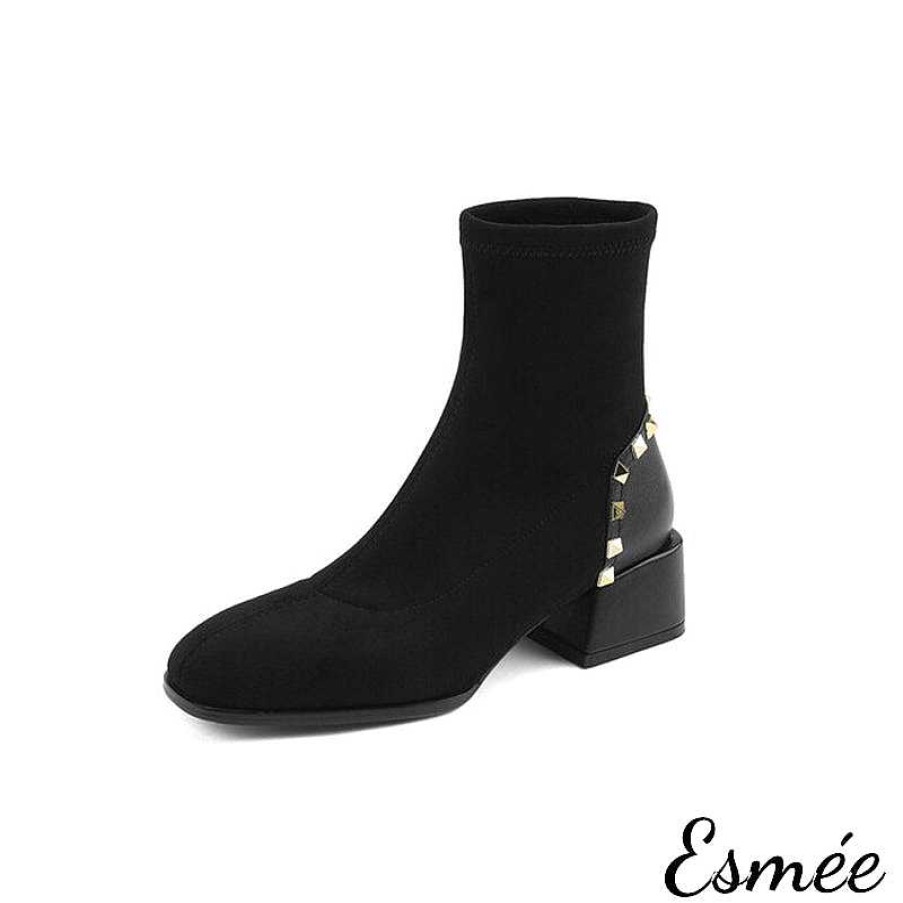 Shoes Esmée | Suede Ankle Boots With Rivets Design Black