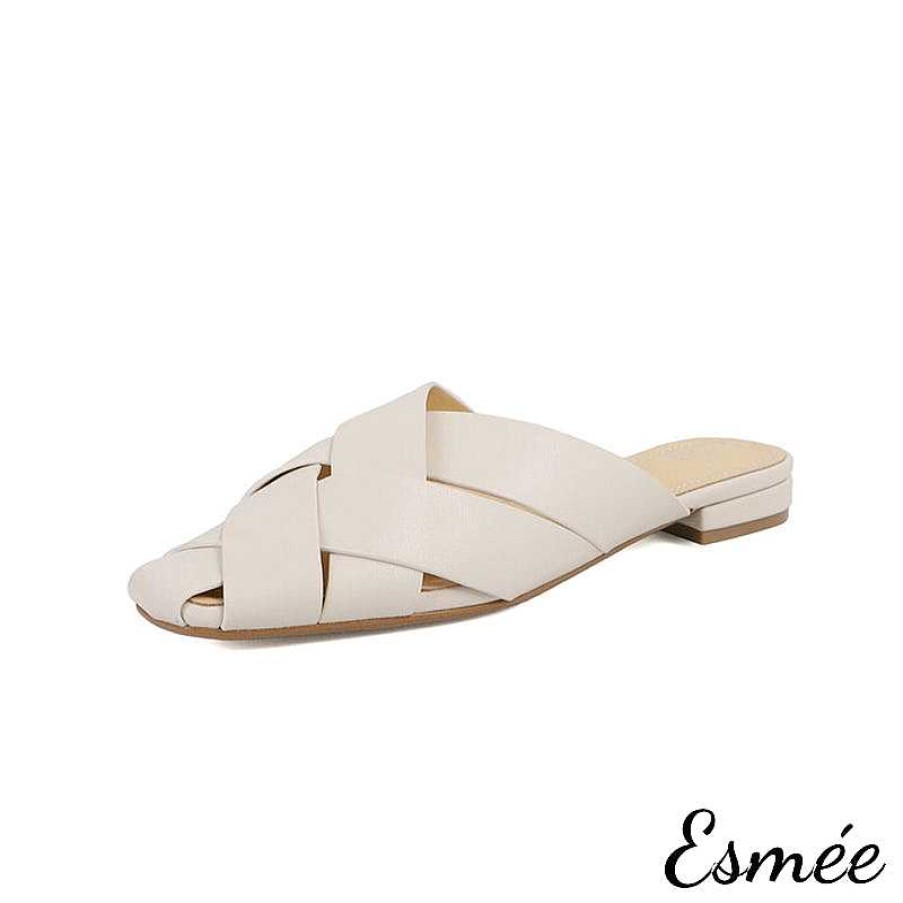 Shoes Esmée | Leather Flat Sandals With Woven Design