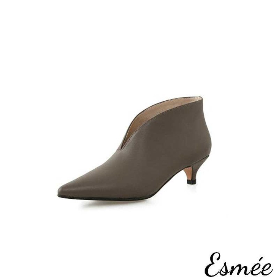 Shoes Esmée | Leather Ankle Boots With V-Cut Design And Kitten Heels