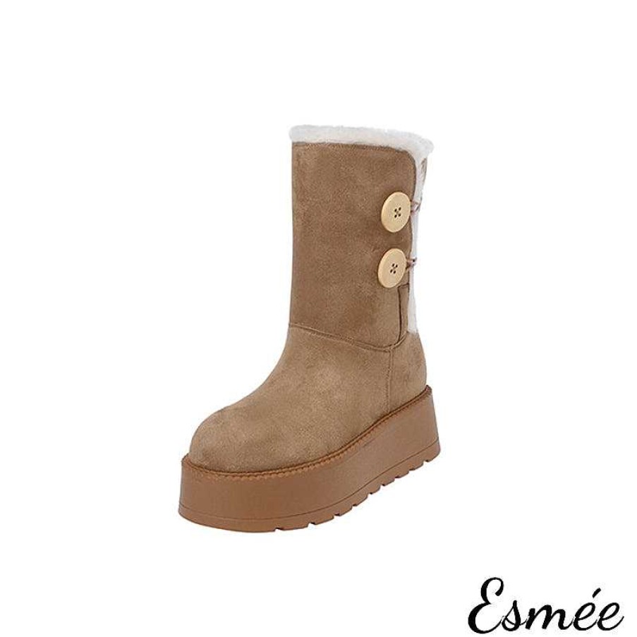 Shoes Esmée | Suede Snow Boots With Button & Sheep Hair Design