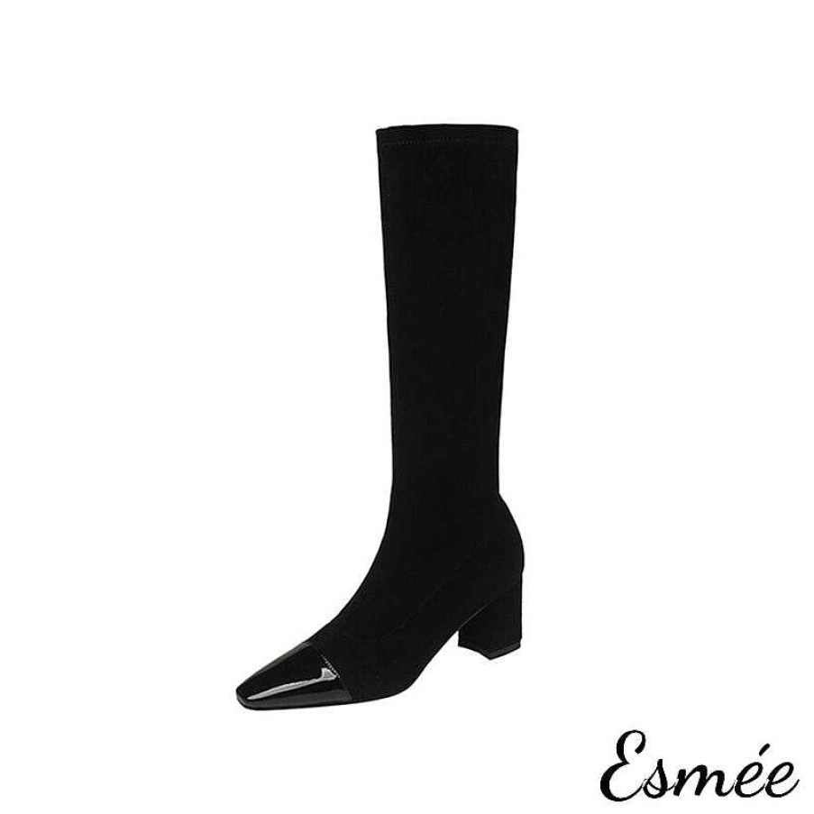 Shoes Esmée | Suede Long Boots With Shiny Leather Toe Cap