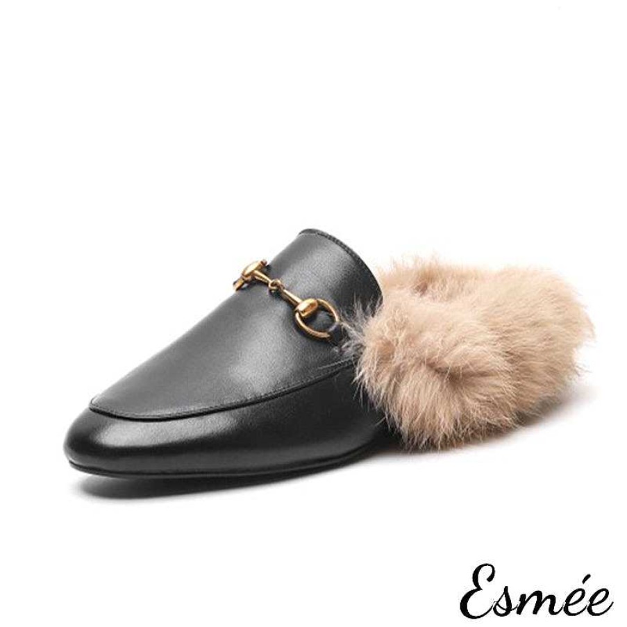 Shoes Esmée | Leather Mules With Fur