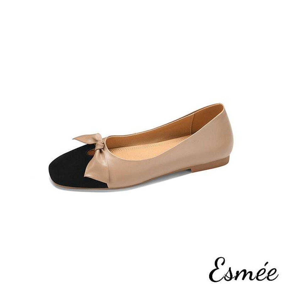 Shoes Esmée | Leather Flats With Black Toe Cap And Bow Knot