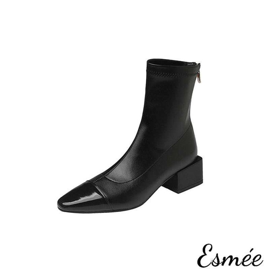 Shoes Esmée | Leather Ankle Boots With Almond Toe And Block Heels