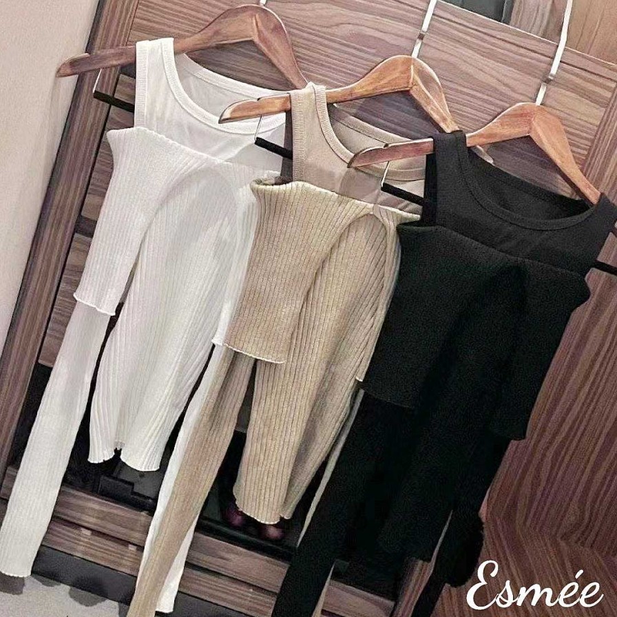 Clothing Esmée | Korean Cotton Knitwear With Layered Top And Off Shoulder Design