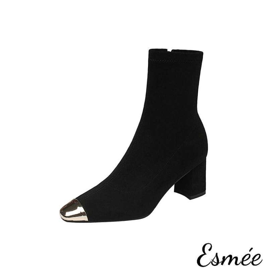 Shoes Esmée | Suede Ankle Boots With Metallic Toe Cap And Block Heels