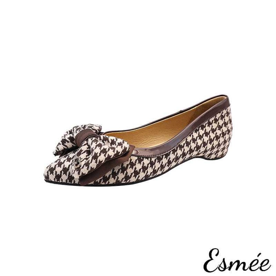 Shoes Esmée | Dogstooth Fabrics Flats With Bow Knot Design