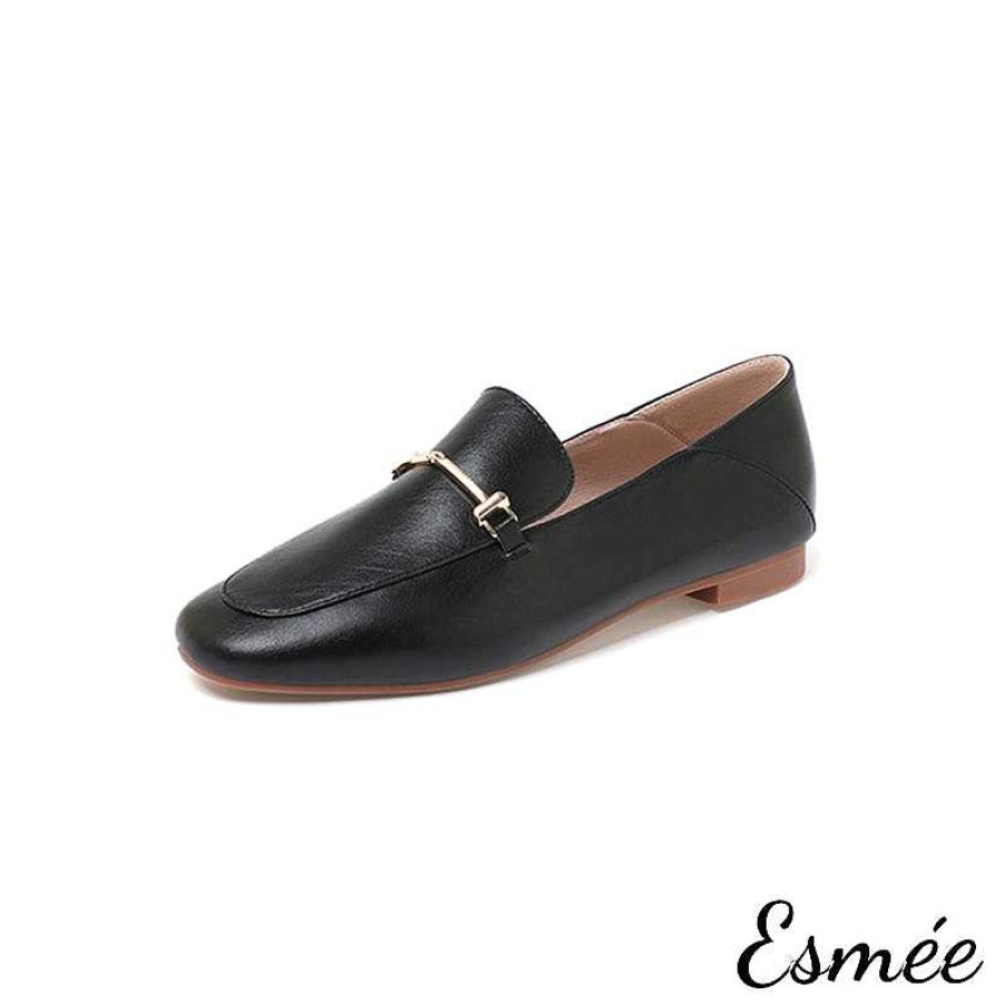 Shoes Esmée | Leather Loafers With Metal Bar Design