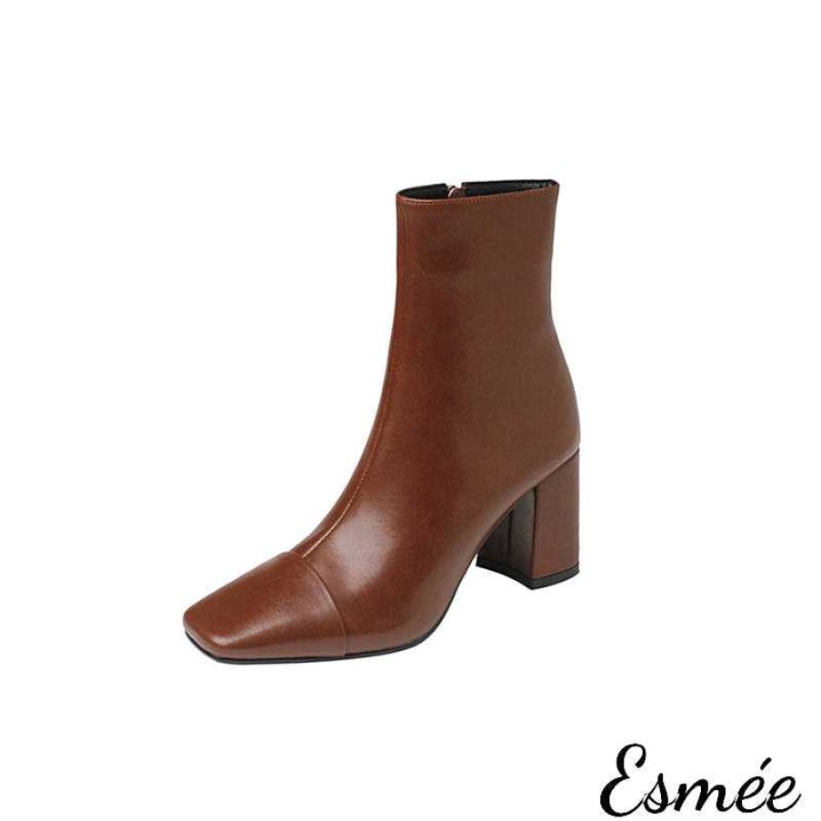 Shoes Esmée | Leather Ankle Boots With Squared Toe And Block Heels