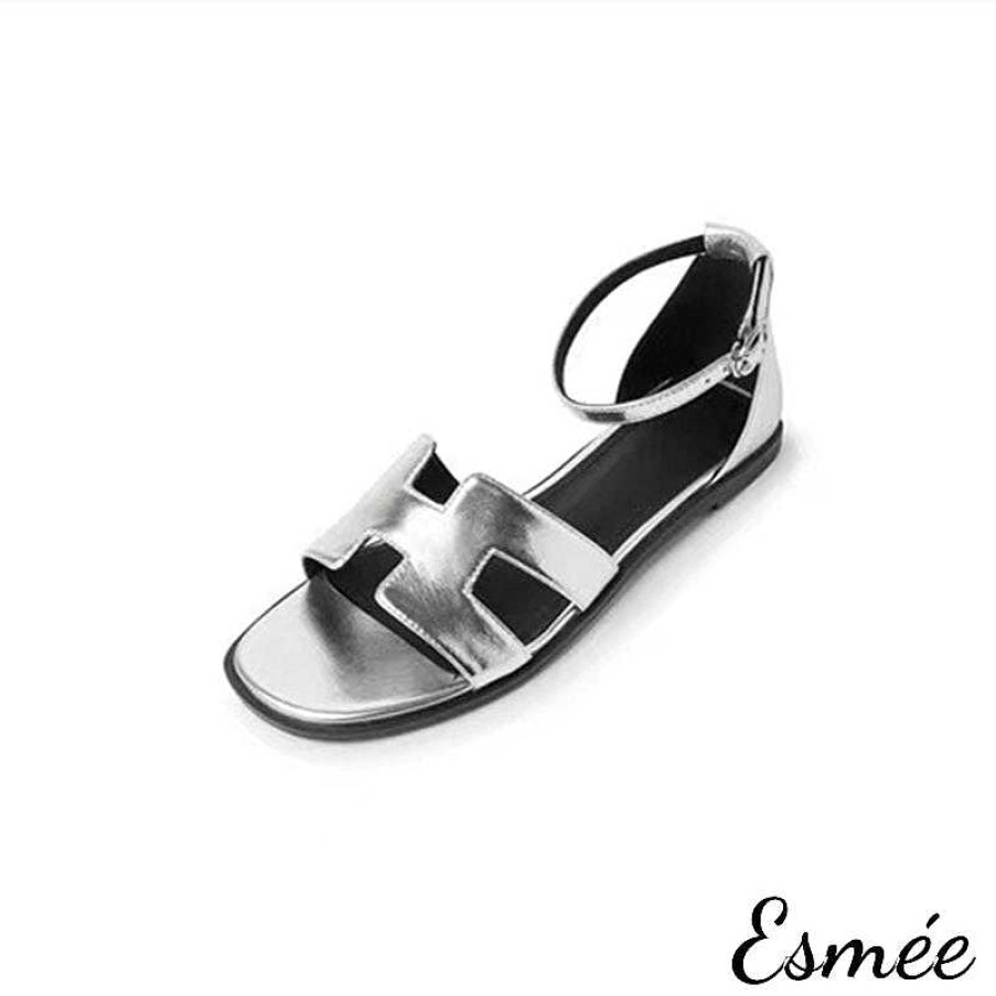 Shoes Esmée | Leather Flat Sandals With Ankle Straps