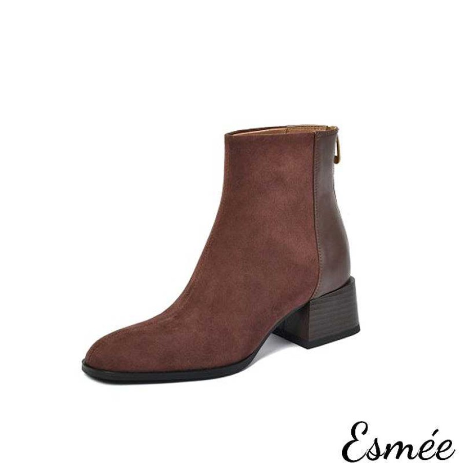 Shoes Esmée | Leather Suede Ankle Boots With Block Heels