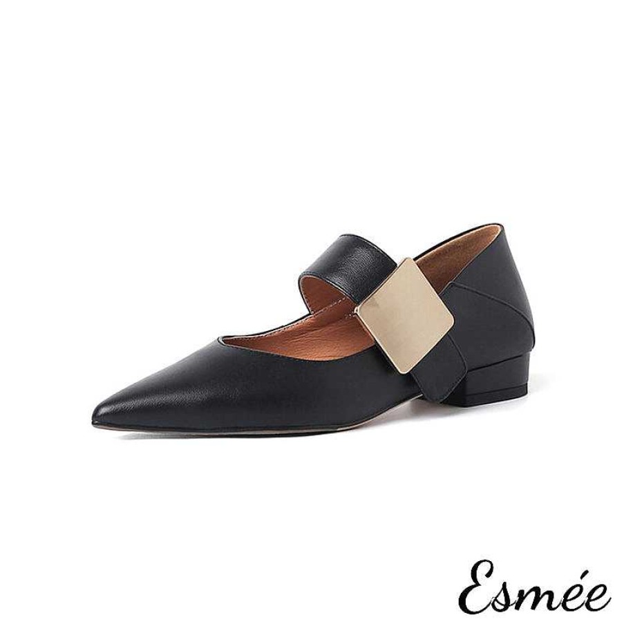 Shoes Esmée | Leather Maryjanes With Square Metal Buckle Design